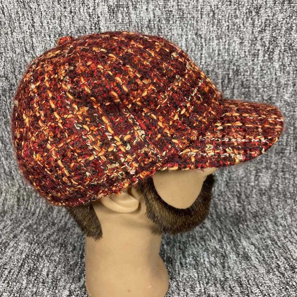 San‎ Diego Hat Co Newsboy Cap Women Medium Red Wool Blend Tweed Cabbie Hat